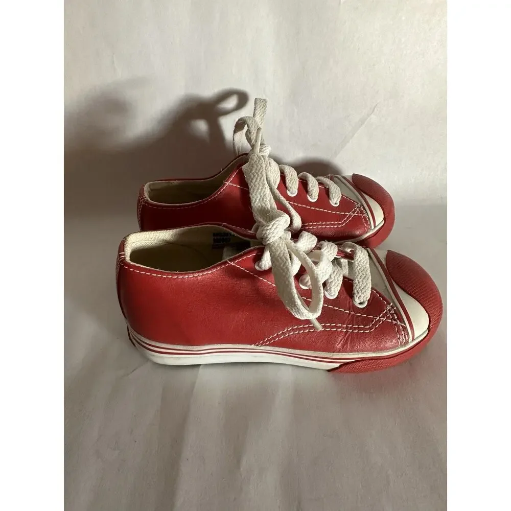 Pre-loved Morgan and Milo Boy/Girl Red Sneakers Size 8T Leather Upper Run Walk